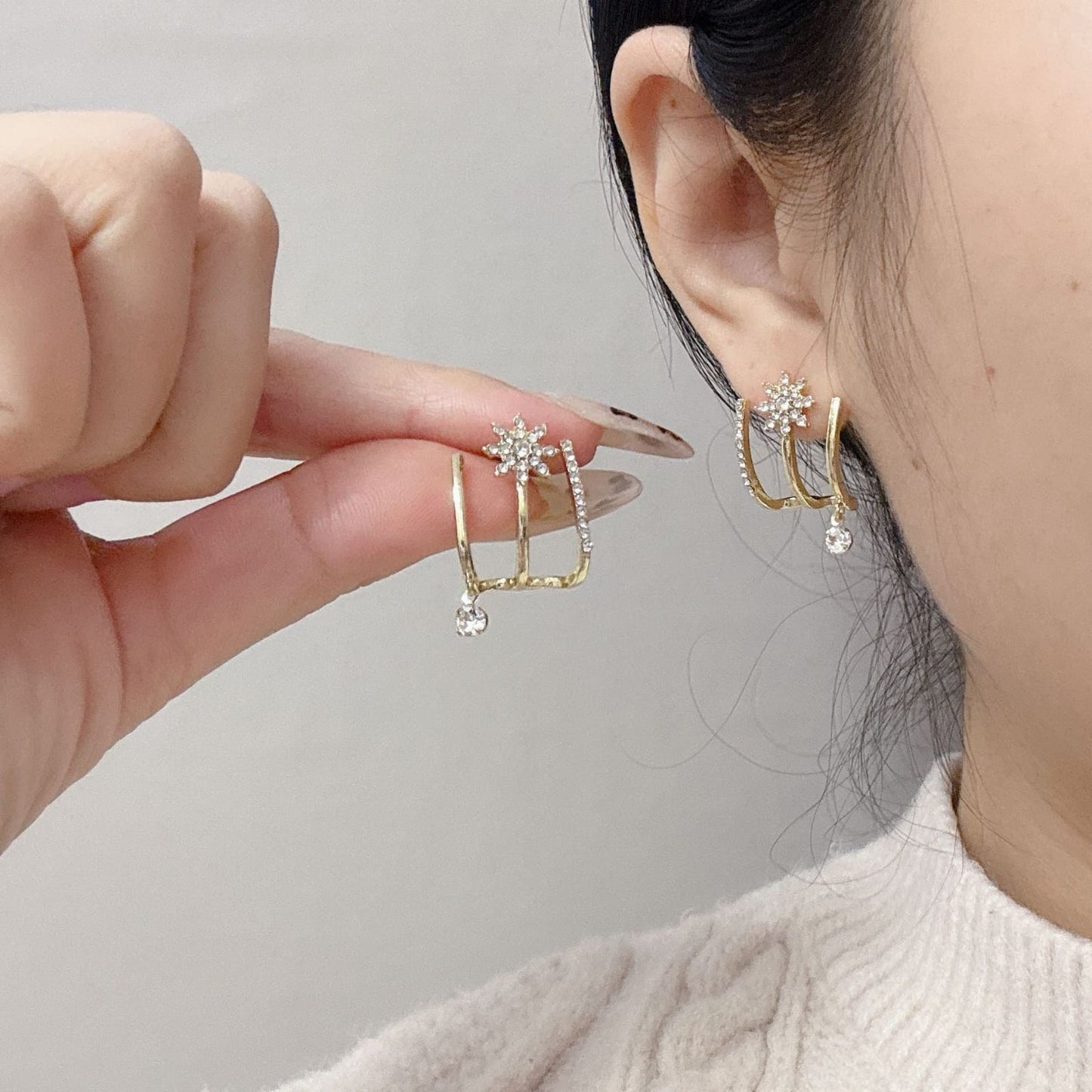 Stella Celestial Multi-Band Cuff Stud Earrings