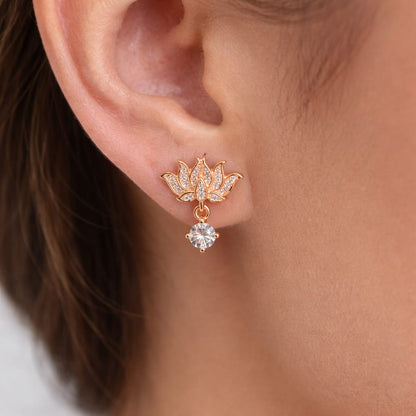 Heritage Lotus Solitaire Dangle Stud Earrings