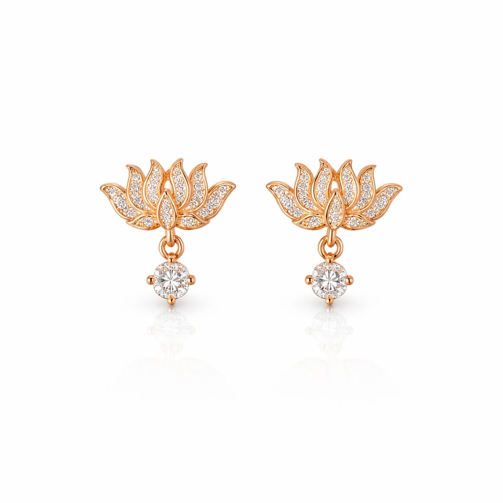 Heritage Lotus Solitaire Dangle Stud Earrings