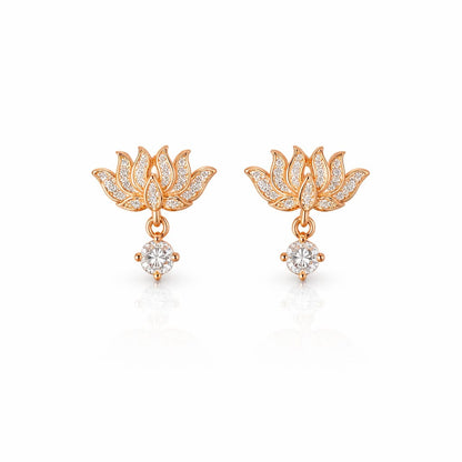 Heritage Lotus Solitaire Dangle Stud Earrings