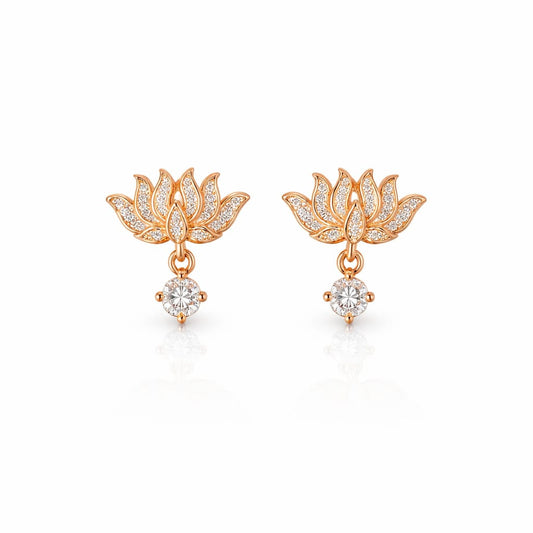 Heritage Lotus Solitaire Dangle Stud Earrings
