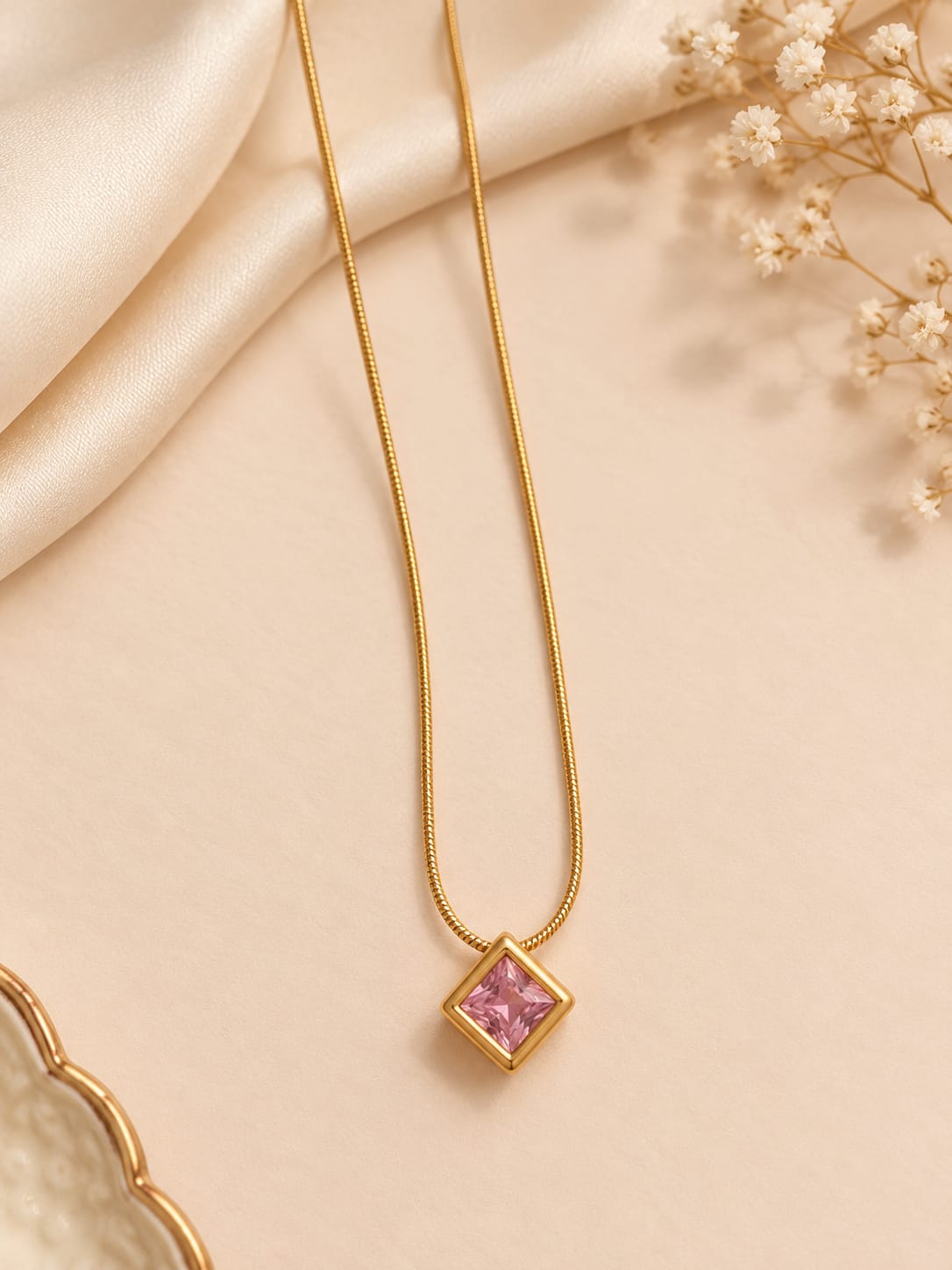 Pink Square Crystal Pendant