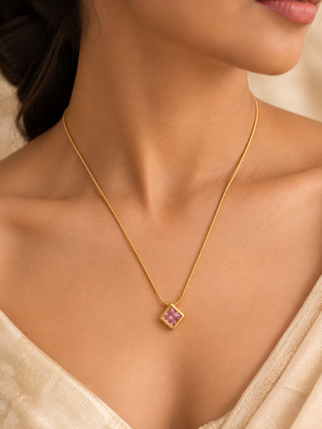 Pink Square Crystal Pendant