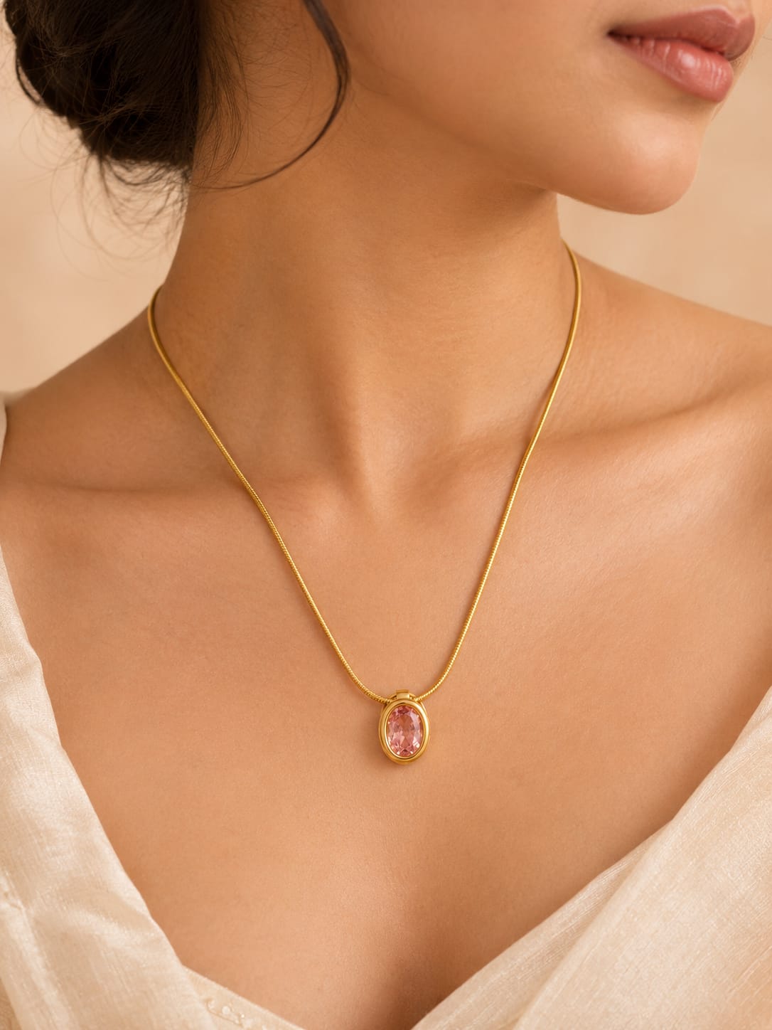 Pink Oval Crystal Pendant
