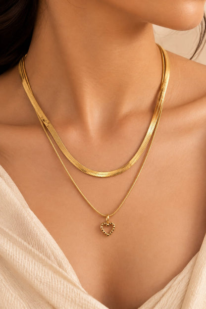 Double Layer Snake Chain Heart Pendant