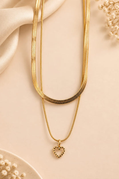 Double Layer Snake Chain Heart Pendant
