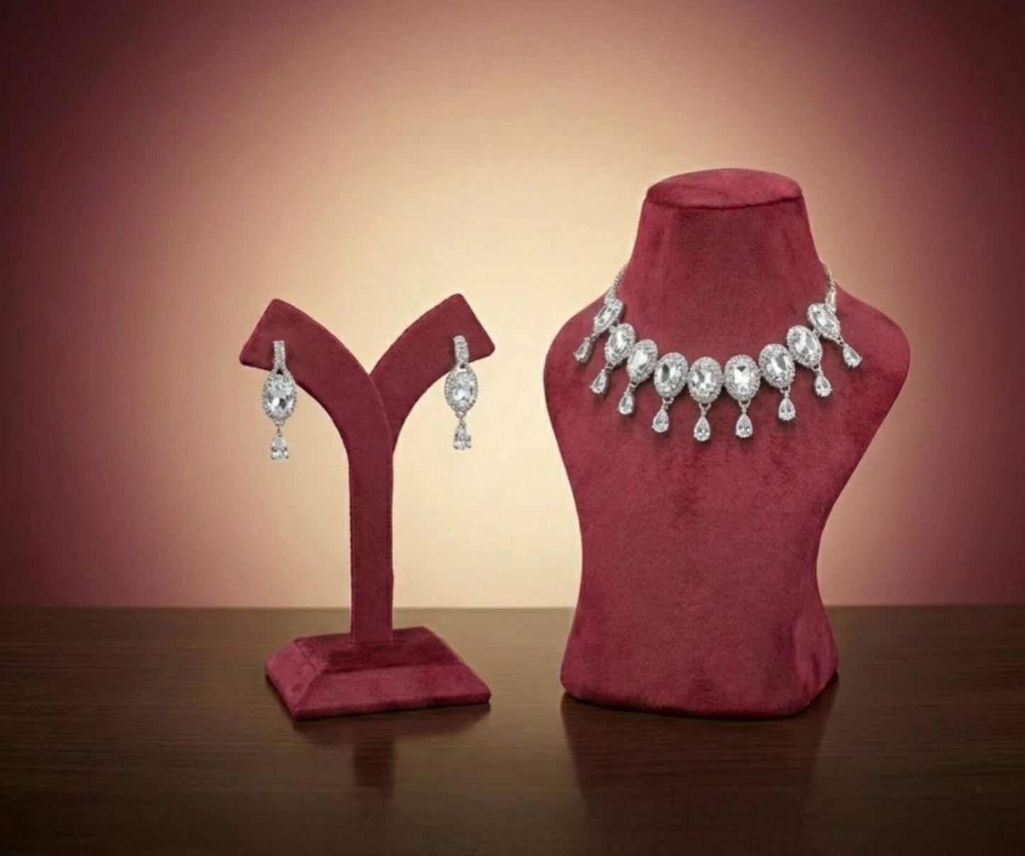 Celestial Teardrop Halo Necklace & Earring Set